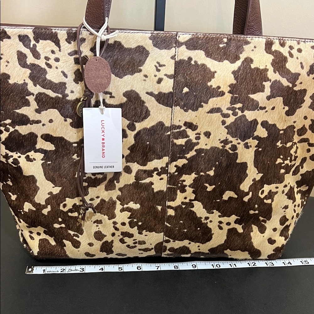 Lucky Brand | Genuine Leather & Calf Hair Tote in “Dark Cappuccino” w/Bag Charms - Picture 15 of 16